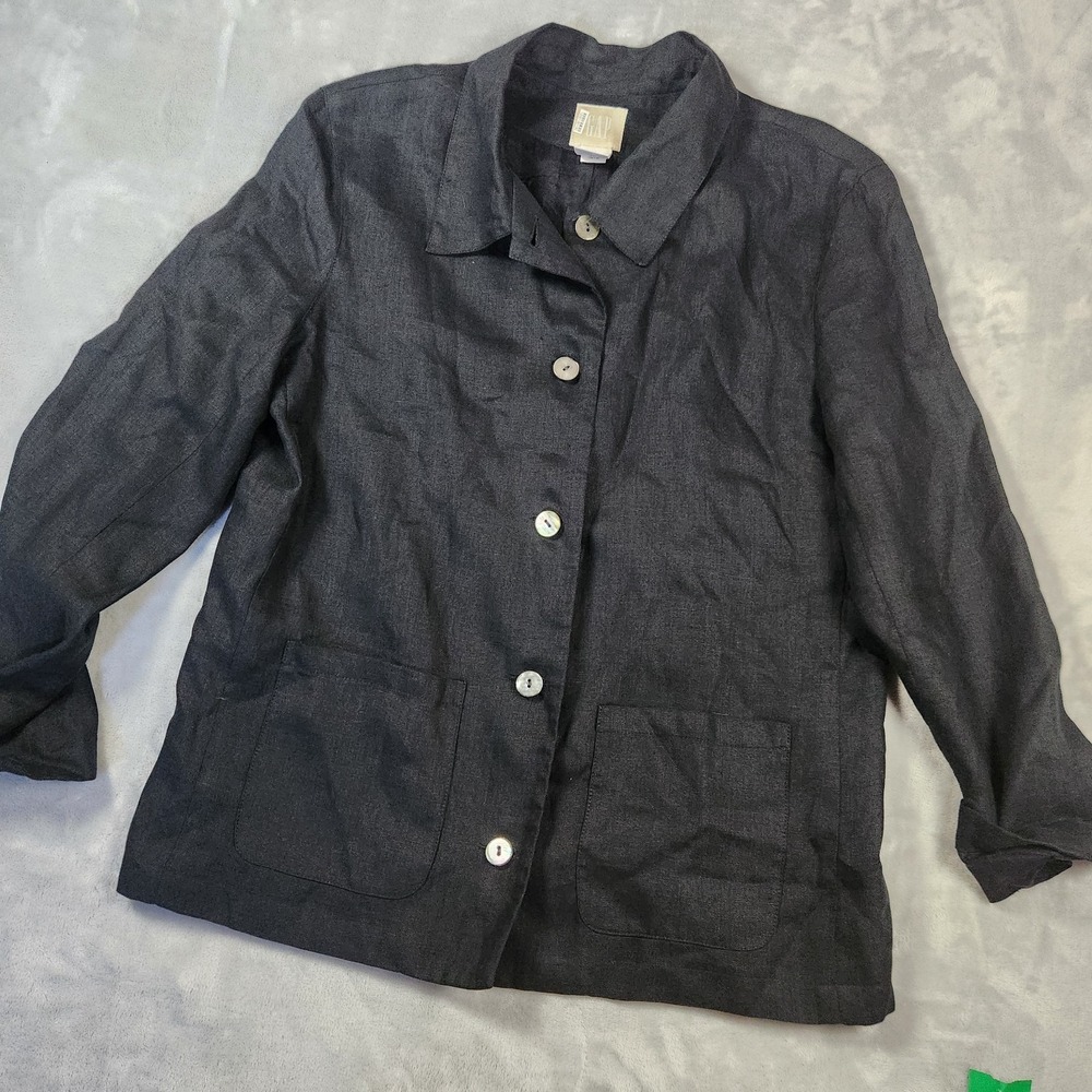 GAP Women's Black 100% Linen Button Front Lightweight Blazer Size‎ Medium